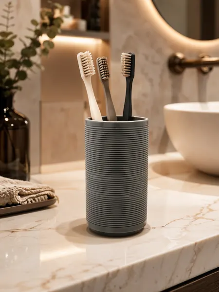 Стакан для зубных щеток Joy Home, серый вельвет из пластика, 300 мл