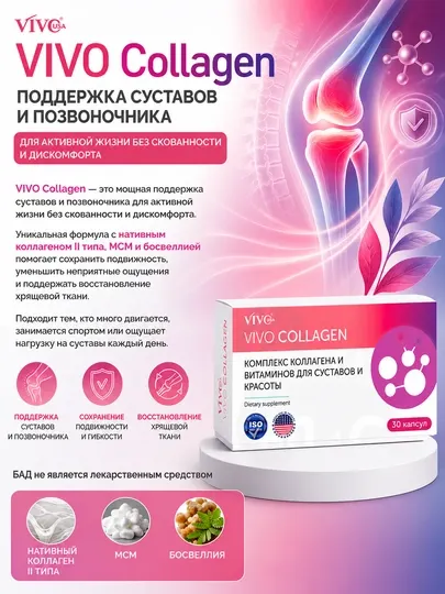 VIVO Collagen — для суставов и хрящей | коллаген II типа, MSM, босвеллия, витамины C и D3
