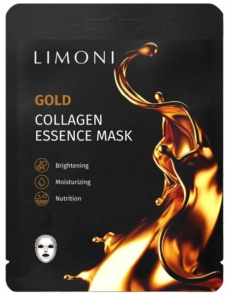LIMONI Маска для лица восстанавливающая с коллоидным золотом и коллагеном Gold Collagen Essence Mask, 23гр