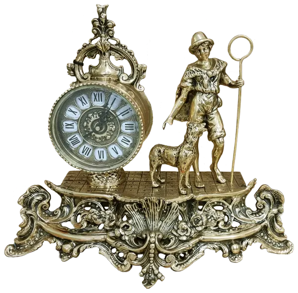 Часы каминные Bronza Portugal "Пастушок", бронза, с секундной стрелкой, фигурные