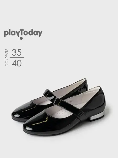 Туфли мери джейн школьные черные лаковые на сменку PlayToday