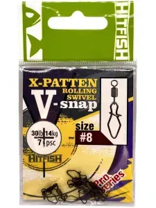 Застежка с вертлюгом HITFISH X-Patten Rolling Swivel With V-Snap #8 (30lb/14kg) (7 шт/уп)