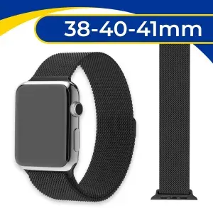 Металлический ремешок на руку для Apple Watch 1-9 SE, SE 2 38-40-41 mm Миланская петля / Сменный магнитный браслет миланского плетения для Эпл, Черный