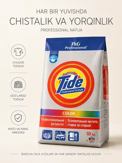 Tide Professional Color Аквапудра — стиральный порошок для цветного белья, 10 кг