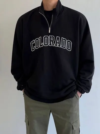 Свитшот худи полузамок мужской, оверсайз, с надписью "COLORADO"