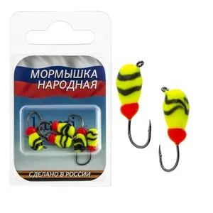 Мормышка (литая) LumiCom Капля с ушком обмазка "лимон с винтом" (0,9грамм) (5шт в блистере)