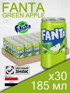 Fanta Green Apple, 0.185 л, 30 шт, банка, (Газированный напиток Фанта Зеленое Яблоко, металлическая банка, мини, жб)