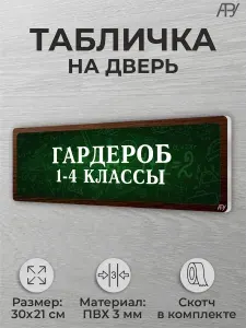 Школьная табличка на дверь класса Гардероб 1-4 классы