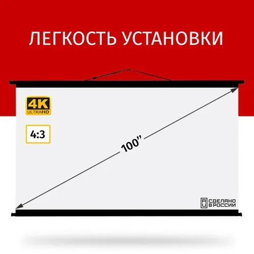 Экран для проектора Техно Лама , серия Блэк 200x150 см, формат 4:3, настенно-потолочный, ручной, цвет белый, 100 дюймов