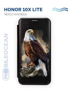 Чехол для Honor 10X Lite с рисунком, защитный, противоударный, с магнитом, черный, с принтом ОРЁЛ / Хонор 10Х Лайт