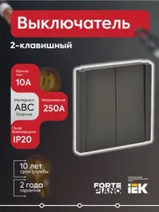 Выключатель 2-кл. СП FORTE&PIANO 10А FP305 серый IEK FP-V20-0-10-1-K03