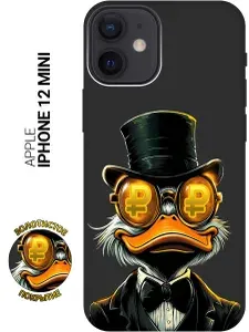 Силиконовый чехол на Apple iPhone 12 Mini с принтом "Скрудж и Рубль" матовый черный