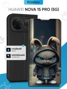 Чехол на Huawei Nova 15 Pro 5G с рисунком, противоударный, с магнитом, черный принт ЗЛОЙ ЗАЯЦ / Хуавей Нова 15 Про