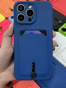 Чехол на iPhone 15 Pro Max синий с карманом.