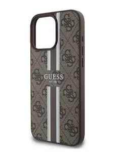 Чехол Guess PU 4G Magsafe на Apple iPhone 16 Pro Max из экокожи и силикона, с функцией Магсейф, с принтом 4G Stripes, коричневый