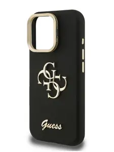 Чехол Guess на iPhone 16 Pro из зернистой экокожи, с функцией подставки, с металлическим логотипом 4G Big metal logo PU Grained, черный