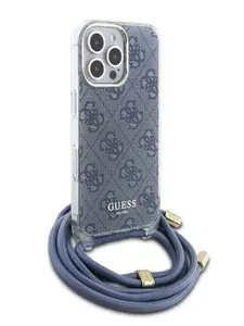 Чехол Guess Crossbody PC/TPU на iPhone 16 Pro Max из пластика и силикона, с регулируемым нейлоновым шнурком на шею или через плечо, с принтом 4G, синий