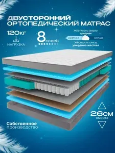 Ортопедический пружинный двуспальный матрас VITAFLEX Anatomic R Sk 165х185 см, ППУ, с кокосом, двусторонний, разной жесткости, с ручками, в рулоне