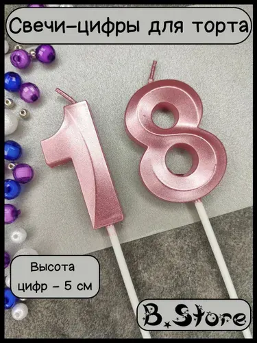 Свечи-цифры 18 (81) для торта, 5 см, розовые