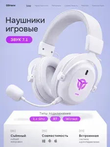 Наушники игровые беспроводные Gartenn G4000 с микрофоном для компьютера и ПК,накладные полноразмерные, Bluetooth, 2.4G, провод 3.5 мм