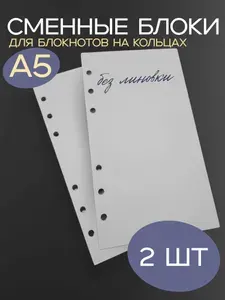 Сменные блоки для тетрадей и для блокнотов А5, 2 блока по 40 листов в наборе без разметки
