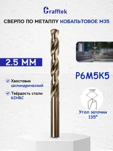 Сверло по металлу кобальтовое (Р6М5К5) М35 2.5мм 1шт.
