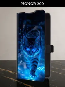 Чехол-книжка на Honor 200 (Хонор 200) с картой кот