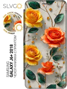 Чехол-книжка на Samsung Galaxy J6+ (2018) с принтом Пламя и солнце, bkg