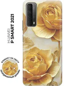 Силиконовый чехол на Huawei P Smart (2021) с принтом "Золотые розы"