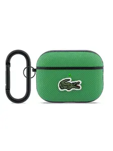 Чехол Lacoste для Airpods Pro 3, с ребристым покрытием, тканевым лого, карабином PVC, зеленый