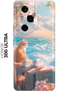 Силиконовый чехол на Honor 300 Ultra с принтом "Котик, кофе, море"
