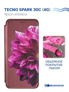 Чехол для Tecno Spark 30C 4G с рисунком, противоударный, с магнитом, бордовый с принтом ЦВЕТОК КРАЙ, с защитным лаковым покрытием / Текно Спарк 30С