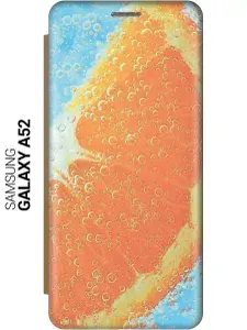 Чехол-книжка на Samsung Galaxy A52 / Самсунг А52 с 3D принтом "Долька апельсина" золотой