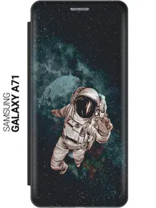 Чехол-книжка на Samsung Galaxy A71 / Самсунг А71 с 3D принтом "Космонавт" черный