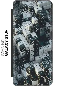 Чехол-книжка на Samsung Galaxy S10+ / Самсунг С10 Плюс с 3D принтом "Игральные кости" черный