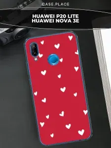 Чехол на Хуавей P20 Lite / Huawei P20 Lite/Nova 3E с принтом "Новогодний - Сердечки на красном"