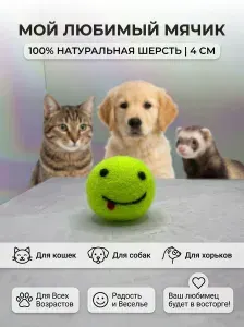 Мяч для кошек и собак из шерсти Смайл 4 см