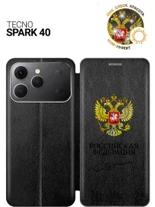 Чехол-книжка на Tecno Spark 40 с принтом Россия, bkb