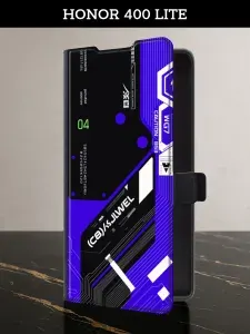 Чехол-книжка на Honor 400 Lite (Хонор 400 Лайт) с картой и принтом "Неоновый киберпанк"