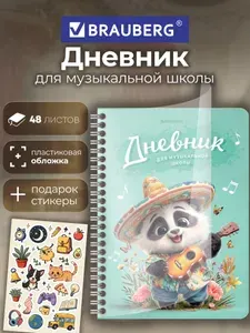 Дневник для музыкальной школы А5 48 листов, гребень, пластиковая обложка, картон, Brauberg Панда