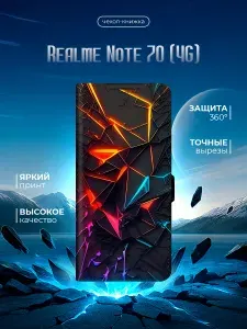 Чехол-книжка для Realme Note 70 (4G) (Реалми Ноут 70 4джи) с принтом, черный