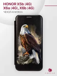 Чехол для Honor X5b 4G, Honor X6A 4G, Honor X6b 4G с рисунком, защитный, противоударный, с магнитом, черный с принтом ОРЁЛ / Хонор Х5б Хонор Х6а Х6б