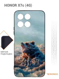 Чехол для Honor X7c 4G с рисунком, с защитой камеры, с мягкой подкладкой из микрофибры, противоударный, черный с принтом МЕДВЕДЬ РФ / Хонор Х7с