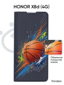 Чехол на Honor X8d 4G с рисунком, противоударный, с магнитом, черный с принтом БАСКЕТБОЛ, с лаковым покрытием / Хонор Х8д