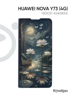 Чехол на Huawei Nova Y73 4G с рисунком, защитный, противоударный, с магнитом, черный с принтом ВОЛШЕБНЫЙ ЛОТОС / Хуавей Нова Y73