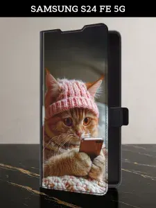 Чехол-книжка на Samsung Galaxy S24 FE 5G (Самсунг С24 ФЕ 5G) с картой кот