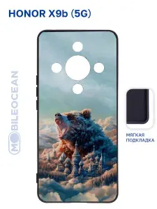 Чехол для Honor X9b 5G с рисунком, с защитой камеры, с мягкой подкладкой из микрофибры, противоударный, черный с принтом МЕДВЕДЬ РФ / Хонор Х9b