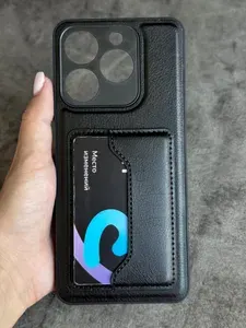 Чехол на Realme C61 / C63 / Note 60 черный c двумя карманами для банковских карт и подставкой.