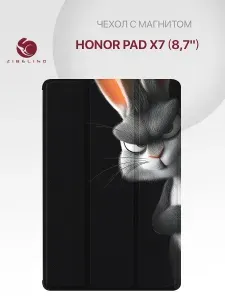 Чехол на Honor Pad X7 (8.7") с рисунком, с магнитом, черный с принтом ЛЮТЫЙ ЗАЯЦ / Хонор Пад Х7 8.7