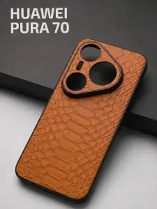 Чехол на Huawei Pura 70/ Чехол на Хуавей Пура 70 с защитой камеры, крокодил, оранжевый